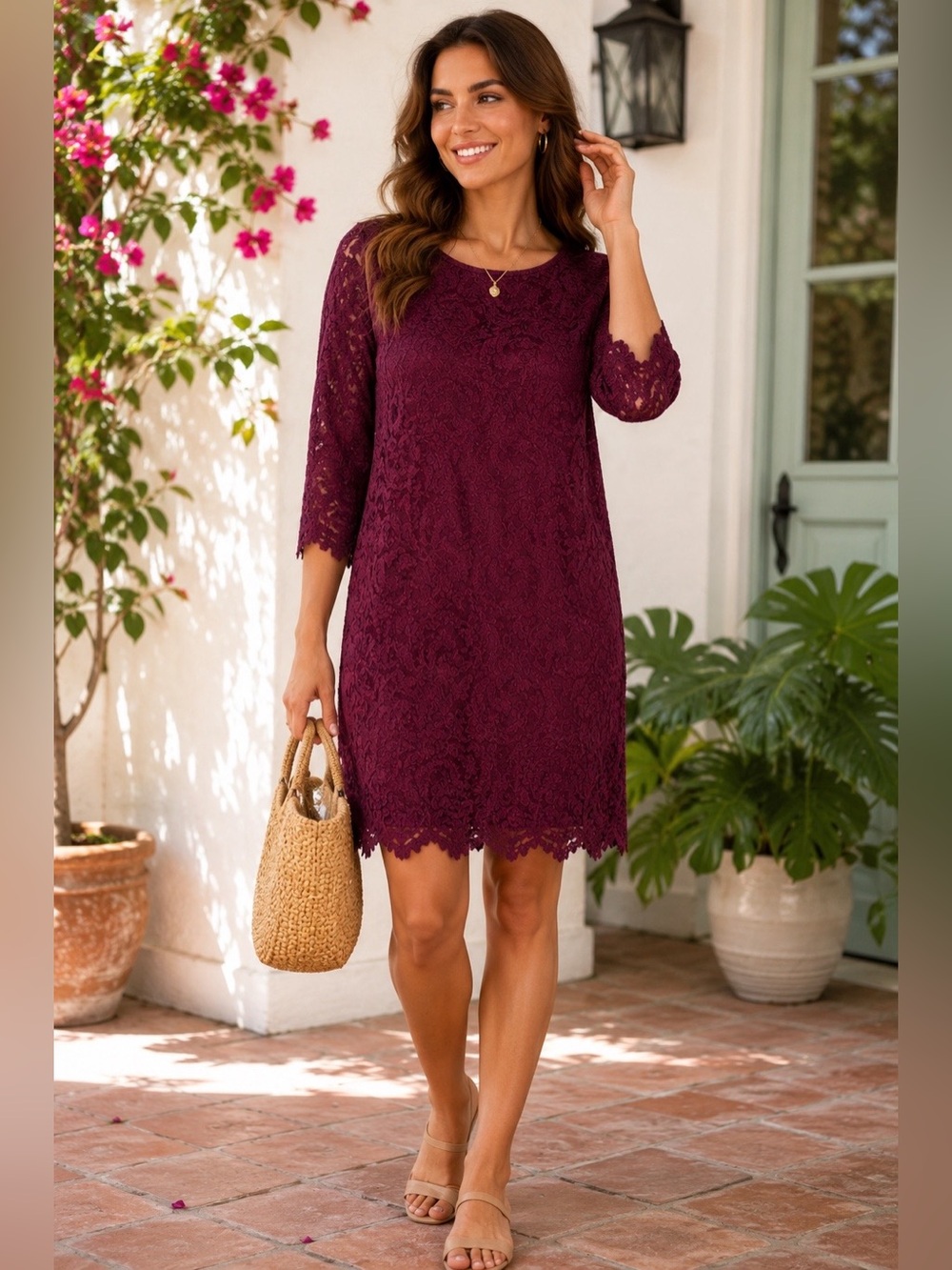 Garnet Hill Burgundy Lace Dress